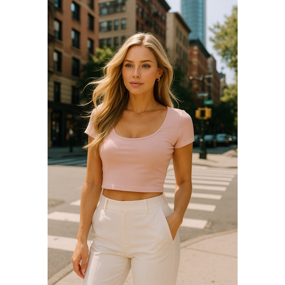 Planet Gold Pink Scoop Neck Crop Top L Soft Girl Workout Barre Clean Stretch Y2K